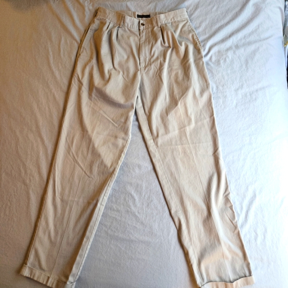 Bugle Boy Original Khakis 34 x 34 Pleated Front Cuffed Leg 100% Cotton